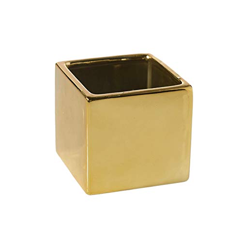 White and Gold Ceramic Cube Vase