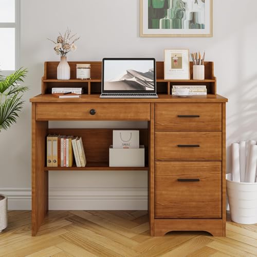 Wooden Compact Desk with Built-in Drawers