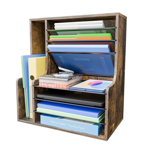 Wooden Desk Organizer with Multiple Trays