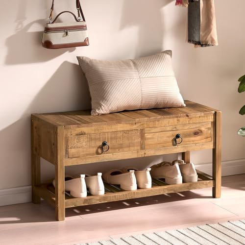 Wooden Entryway Bench with Drawers