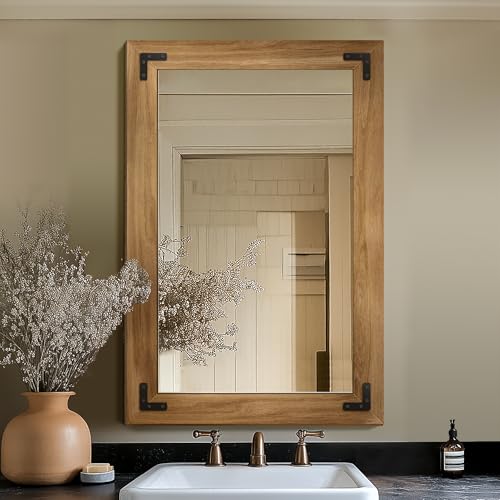 Wooden Trim Bathroom Looking-Glass
