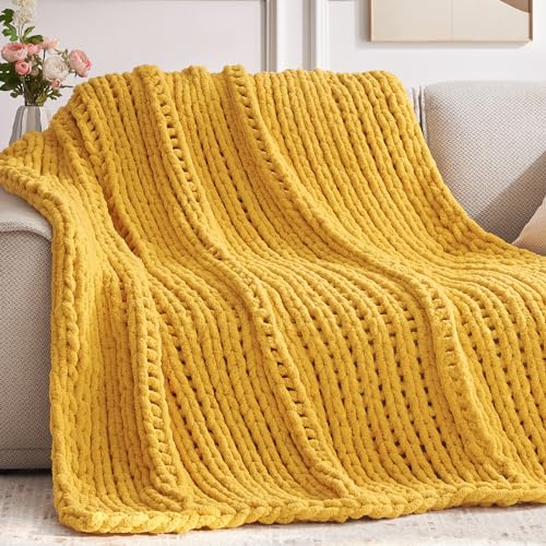 Yellow Knitted Throw Blanket